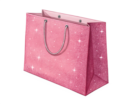 Sparkly pink gift bag isolated on transparent background
