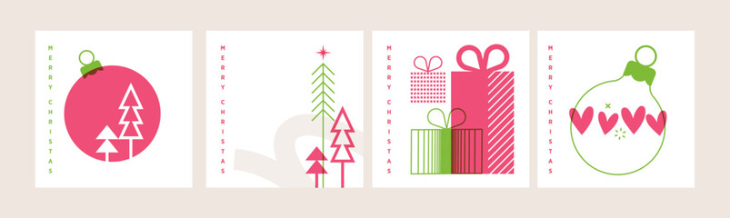 Fototapeta na wymiar Merry Christmas and Happy New Year greeting cards. Vector illustration templates for holiday greeting card, background, website and social media banner, marketing material.