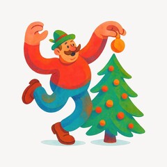 Naklejka premium Festive cartoon decorating tree