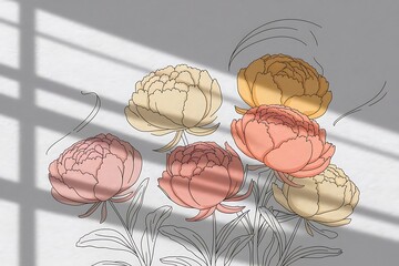 Bunch of Peony Flowers Hand Drawn Illustration