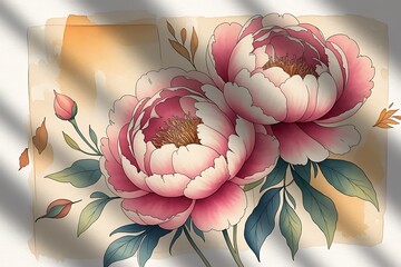 Bunch of Peony Flowers Hand Drawn Illustration