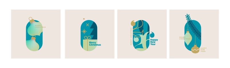 Set of Christmas and New Year holiday cards. Vector illustration templates for holiday greeting card, background, website and social media banner, marketing material.