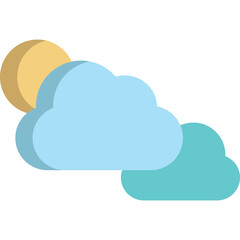 Pale Yellow Sun Partially Visible Behind Light Blue and Teal Clouds Against a Transparent Background Simple Iconography for Weather Forecasts or Climate Information