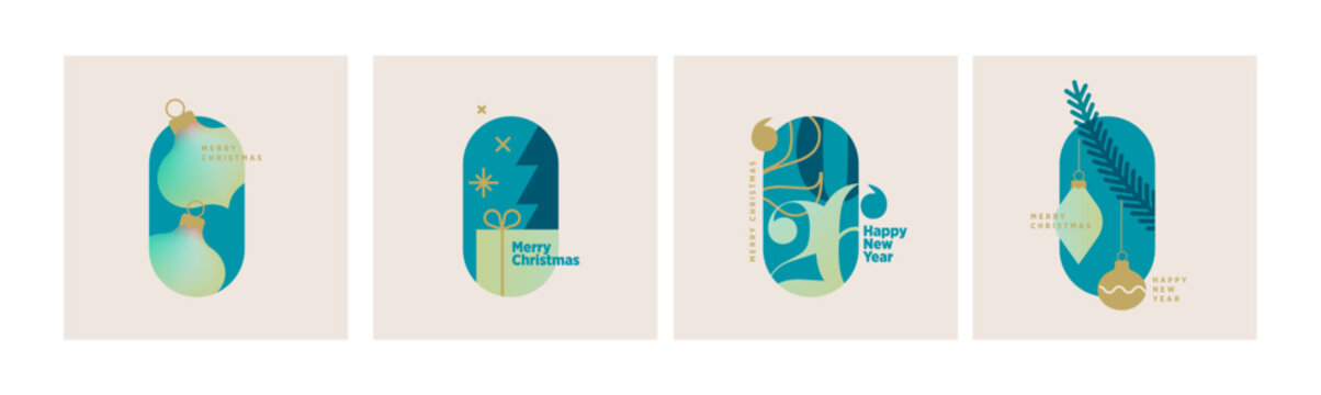 Set of Christmas and New Year holiday cards. Vector illustration templates for holiday greeting card, background, website and social media banner, marketing material.