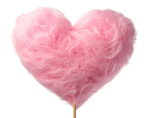 Pink heart shaped cotton candy isolated on transparent background