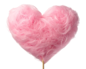 Pink heart shaped cotton candy isolated on transparent background