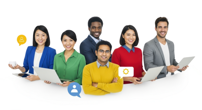 Creative concept of people, group, team captured from happy perspective for digital content use