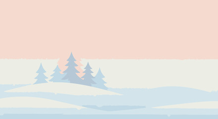 Winter Pastel Dream: Minimalist Snowy Landscape with Pine Trees