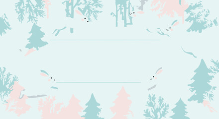 Winter Wonderland: Playful Rabbits in Snowy Forest with Text Space
