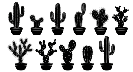 Cactus Silhouettes Potted Collection Vector Illustration