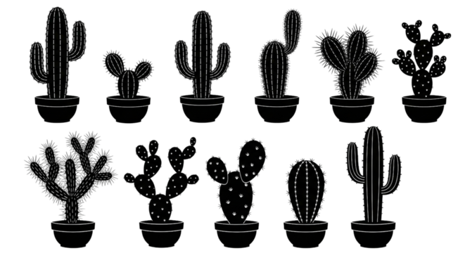 Cactus Silhouettes Potted Collection Vector Illustration