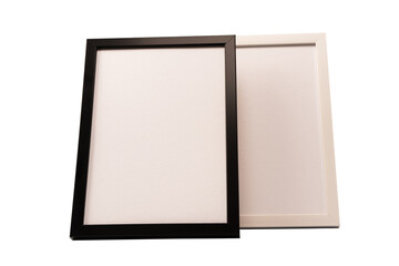 Black and white empty photo frame isolated on white background.
