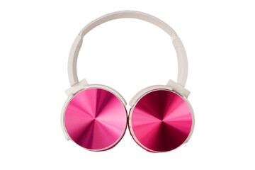Pink and white headphones isolated on white background.