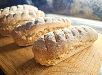 Homemade rustic baguette.