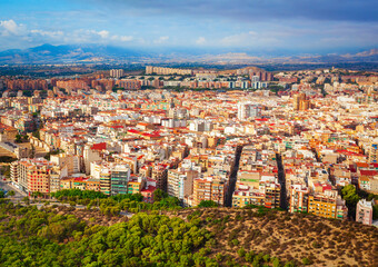 Alicante city centre aerial panoramic view, Spain