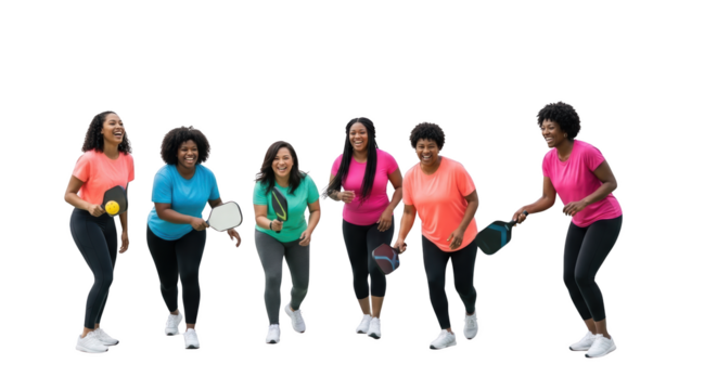 Professional image featuring pickleball, women, friends suitable for web, social media, and editorial design purposes
