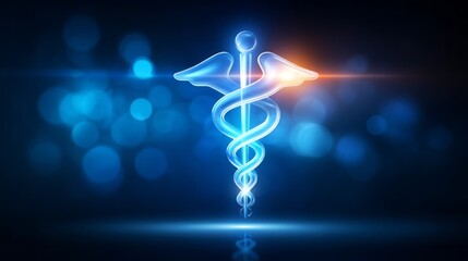 A captivating symbol of healing emerges with intertwining elements representing medicine. The blue glow highlights its significance in promoting health and well-being