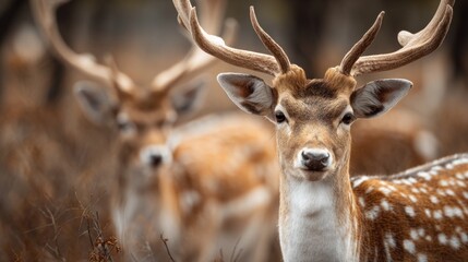 Fototapeta premium Captivating fallow deer portrait in a natural habitat, a wildlife spectacle