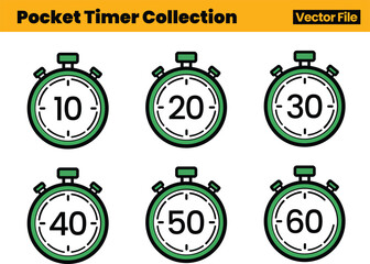 Minimalist Quick Timer Icon Set with Six Stopwatches Indicating Predefined Second Intervals for Timekeeping Visuals