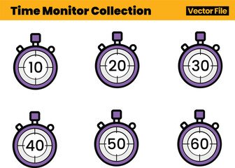 Modern Stopwatch Vector Pack Displaying Six Timers with Preset Intervals for Precision and Productivity Design Projects