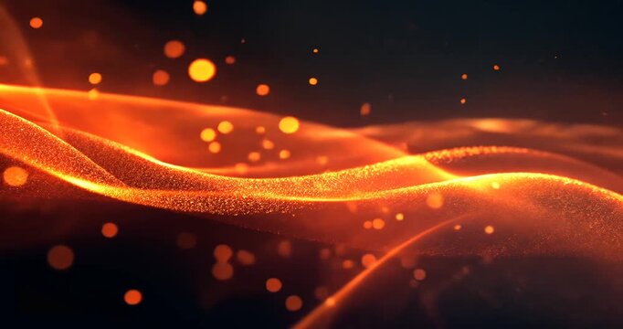 Abstract orange and red wave patterns with glowing particles, creating a dynamic background effect