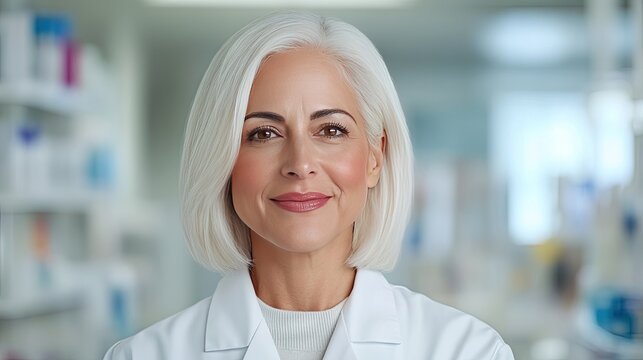 Portrait of a joyful senior mixed race woman doctor in a hospital, smiling while using a digital tablet, dressed in a white lab coat, and radiating professionalism and warmth