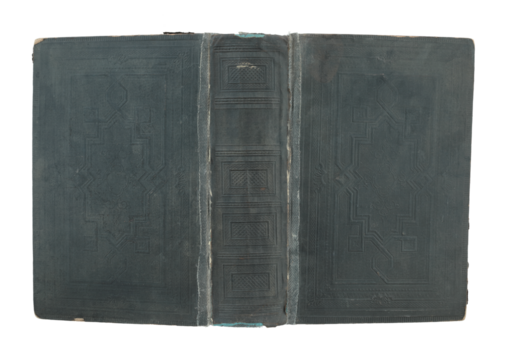 Fully unfolded antique book cover with aged leather texture and vintage look, isolated on transparent background. Perfect for historical, educational, or design concepts