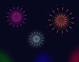 Fototapeta premium 夜空に輝く花火の背景イラスト 