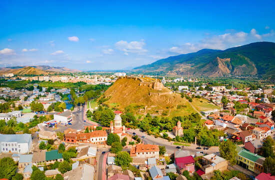 Gori town aerial panoramic view, Georgia