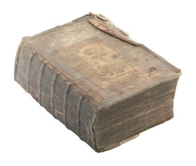 Old antique closed book with textured leather cover, isolated on transparent background. Vintage historical object perfect for education, religion, or literature concepts