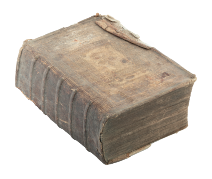 Old antique closed book with textured leather cover, isolated on transparent background. Vintage historical object perfect for education, religion, or literature concepts