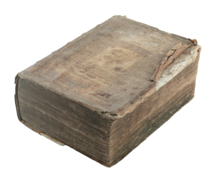 Old antique closed book with textured leather cover, isolated on transparent background. Vintage historical object perfect for education, religion, or literature concepts