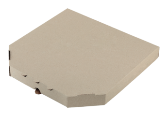 Craft pizza box isolated on transparent background. Cardboard packaging for delivery or branding design, eco-friendly and perfect for restaurant presentations