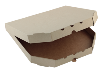 Open Craft pizza box isolated on transparent background. Cardboard packaging for delivery or branding design, eco-friendly and perfect for restaurant presentations