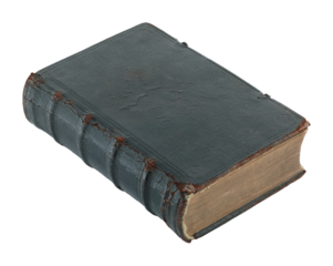 Back side of old antique closed book with textured leather cover, isolated on transparent background. Vintage historical object perfect for education, religion, or literature concepts