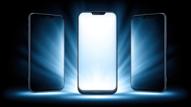 Smart phone with blank screen lying on wooden table- sunlight filter effect