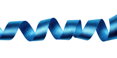 curled blue ribbon band isolated on white or transparent png