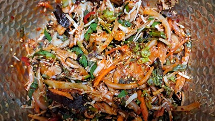 Korean Spicy Vegetable Salad with Sesame Seeds and Mixed Greens