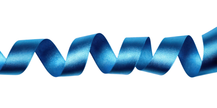 curled blue ribbon band isolated on white or transparent png