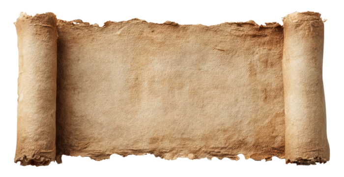 old paper scroll or parchment scroll isolated on white or transparent png