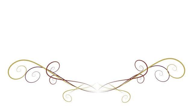 Elegant red and gold flourish animates on a white background. A classic reveal for festive intros, wedding titles, or formal invitations. Copy space for text.