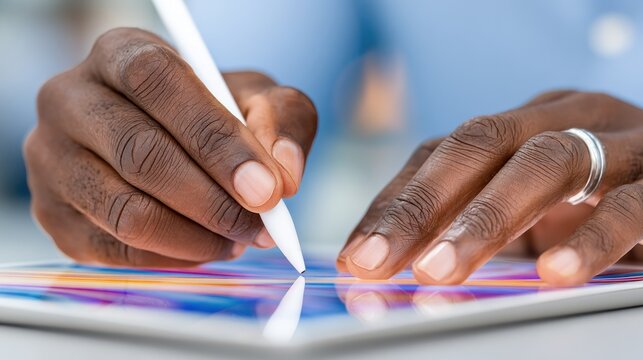 Business concept. Business man drawing digital tablet with stylus pen, using mobile phone, working on laptop computer office. Graphic designer using digital pen on web design project, close up