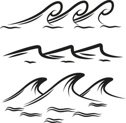 Set of Ocean Wave Simple Line Art Vector Illustration