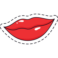 Red Pixelated Lips Outline with Dashed Border on Transparent Background