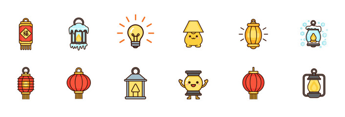 lantern icons set for festive and cultural themes