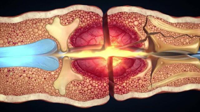 Spinal Cord Injury Animation Damaged Vertebrae and Nerve Impulses