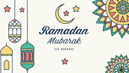 Ramadan mubarak greeting card with lantern and moon