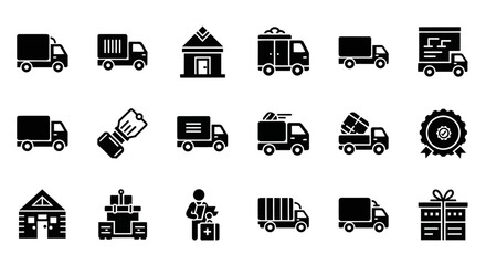 Delivery truck icons set. Fast delivery truck. Delivery service icons. Express shipping. Cargo van moving fast. Logistics trucking. Vector illustration