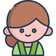 Simple Cartoon Portrait of a Young Woman with Brown Hair and a Green Top Transparent Background
