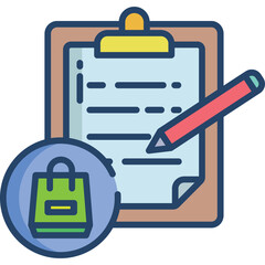 Shopping list icon with clipboard and pencil on a transparent background